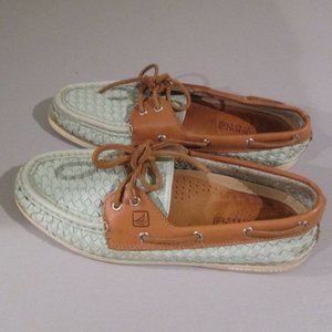 Sperry woven Leather boat deck shoes seafoam sz 9